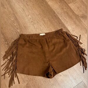 Brown Fringe Women Shorts